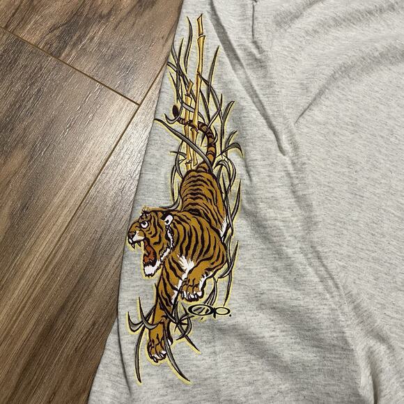 Vintage OP Ocean Pacific Shirt Mens Large Grey Tigers Asia Bamboo Sides Y2K 90s - Picture 13 of 13